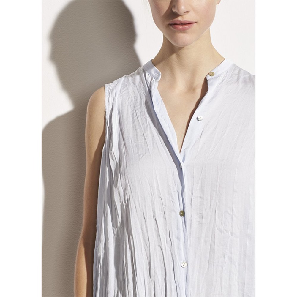 NWT Vince Sleeveless Crushed Satin Band Collar Blouse Powder Blue X Large XL - Picture 3 of 11
